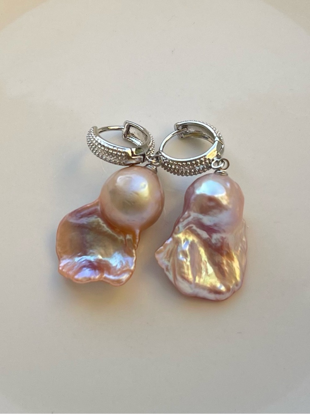 Pink Natural Baroque Pearl Hoop Drop Earrings 48